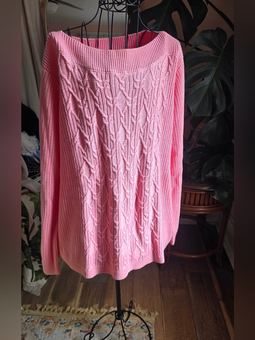 NWT Tommy Hilfiger Cate Cable Boatneck Sweater Pink Sunset Long Sleeve XL